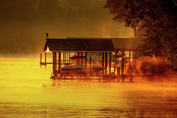Smith Mountain Lake Art Print featuring the photograph Dock Fog by Deb Beausoleil