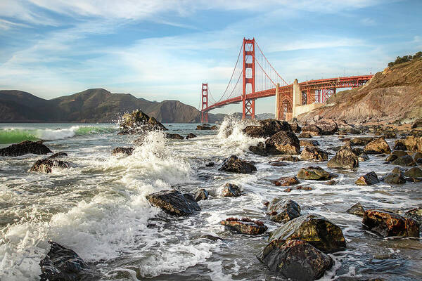 Golden Gate Bridge Art Print featuring the photograph Golden Splash by Gary Geddes