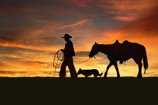 Cowboy Art Print featuring the digital art Heading Home by Nicole Wilde