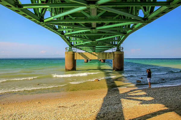 Mackinac Bridge Art Print featuring the photograph Mighty Proportions by Deb Beausoleil