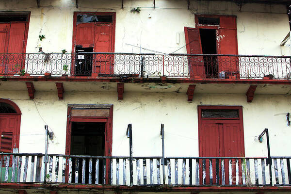 Red Doors On The Casco Viejo Balcony Art Print featuring the photograph Red Doors on the Casco Viejo Balcony in Panama City by John Rizzuto
