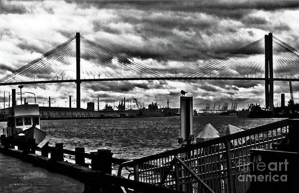 Eugene Talmadge Art Print featuring the photograph Savannah River Bridge the Morning after Hurricane Matthew No. 2 by Aberjhani