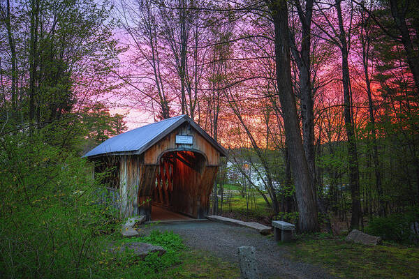 Covered Bridge Art Print featuring the photograph Sunrise at Tannery Hill Covered Bridge by Robert Clifford