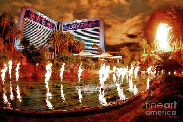 The Mirage Art Print featuring the photograph The Mirage Fire Display Las Vegas by Blake Richards