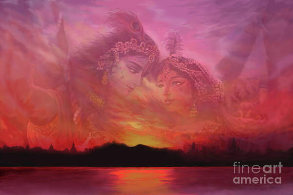 Radha Krishna Art Print featuring the painting Vision Over the Yamuna by Vishnudas Art
