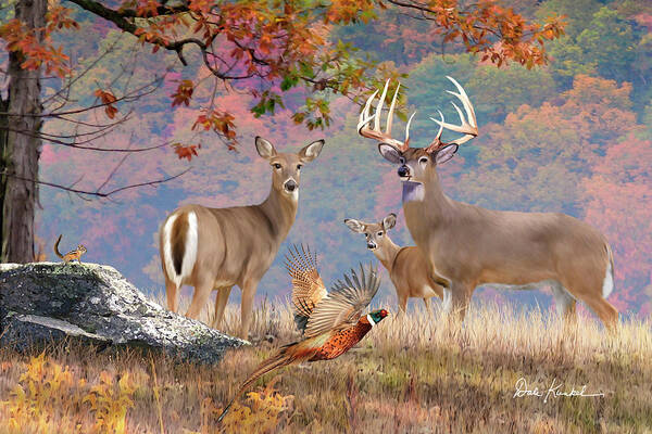 Whitetail Deer Art Print featuring the painting Whitetail Deer Art Print - October Whitetails by Dale Kunkel Art