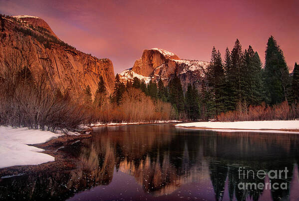 North America Art Print featuring the photograph Winter Sunset Lights Up Half Dome Yosemite National Park by Dave Welling
