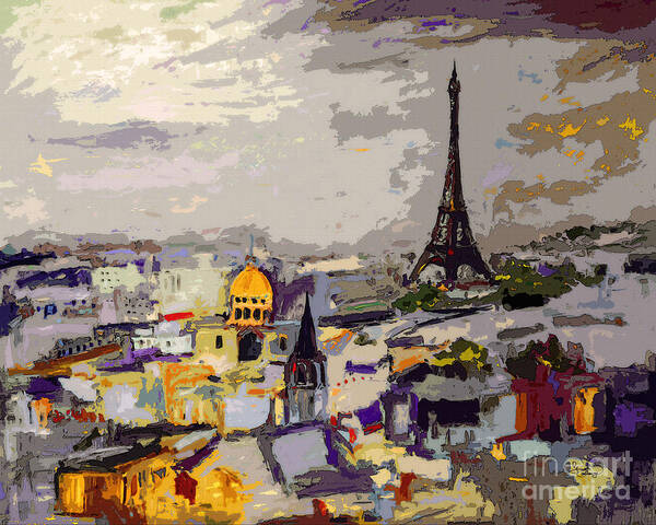 Abstract Art Print featuring the painting Abstract Paris Memories by Ginette Callaway