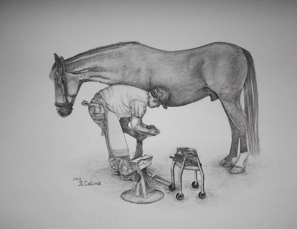 Equine Art Print featuring the drawing Being Pampered by J L Collins