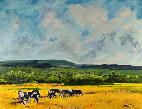 Cows Art Print featuring the painting High Meadow Grazing by Thomas Stratton