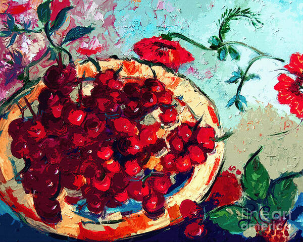 Cherries Art Print featuring the painting Modern Cherry Still Life by Ginette Callaway