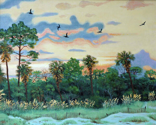 Shrimp Art Print featuring the painting Sunset at Hunting Island by Dwain Ray