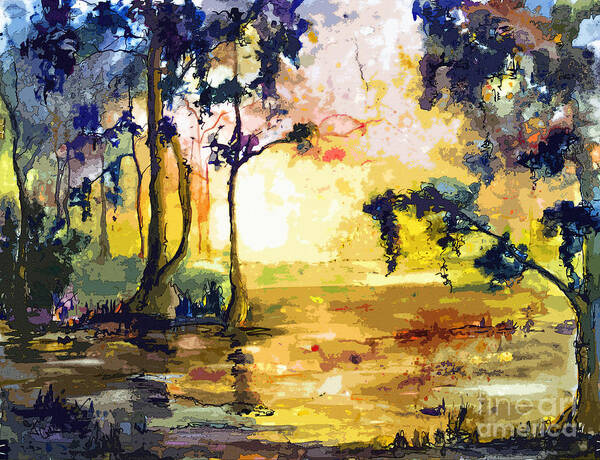 Swamp.landscape Art Print featuring the painting Swamp Lights Okefenokee Georgia by Ginette by Ginette Callaway