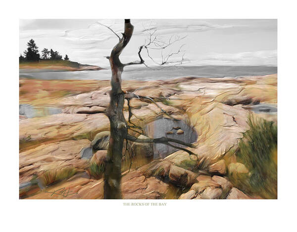 Landscape Art Print featuring the painting The Rocks Of The Bay by Bob Salo