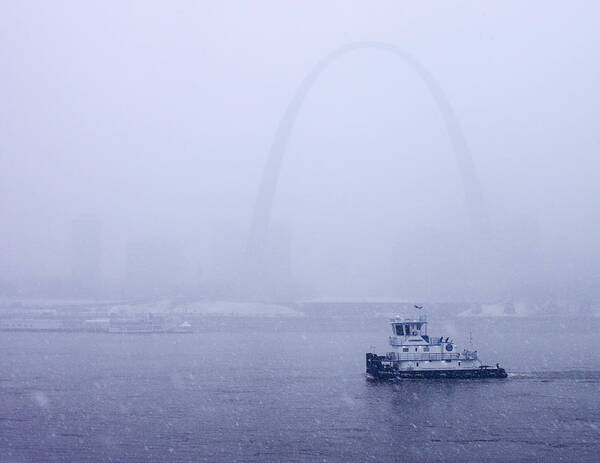St Louis Art Print featuring the photograph Towboat Working in the Snow St Louis by Garry McMichael