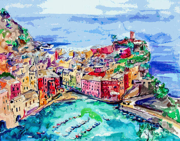 Abstract Art Print featuring the painting Modern Abstract Vernazza Italy Cinque Terre by Ginette Callaway