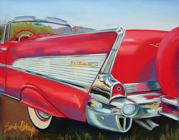 Vintage Art Print featuring the pastel 57 Bel Aire by Sandra Ortega