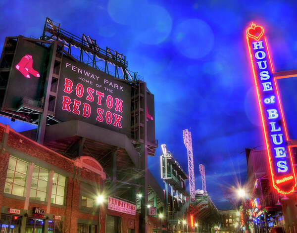 Fenway Park Art Print featuring the photograph Boston Red Sox Fenway Park at Night by Joann Vitali