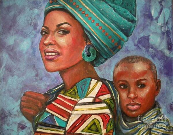 Mother And Son Art Print featuring the painting Mother and Son by Alga Washington
