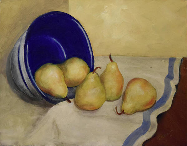 Still Life Art Print featuring the painting Pears and Blue Bowl by Sandra Nardone