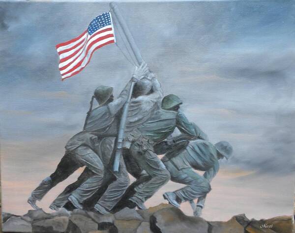 Iwo Jima Art Print featuring the painting Raising the Flag at Iwo Jima by Marti Idlet