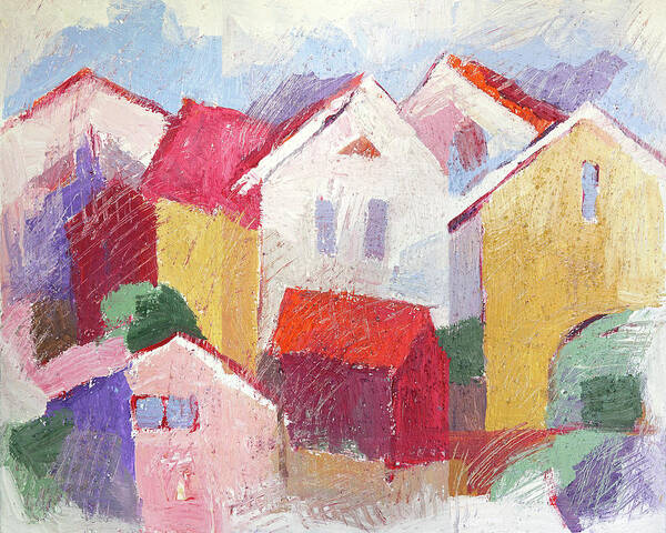 Sketchy Art Print featuring the painting Scratchy Village by Lutz Baar