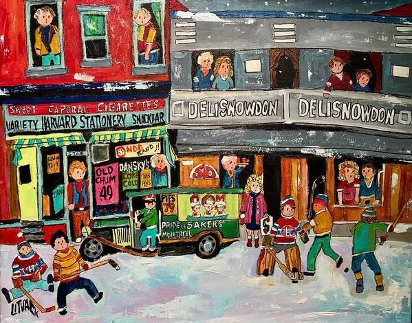 Harvard Stationery Store Art Print featuring the painting Danskys and DeliSnowdon Imagination by Michael Litvack