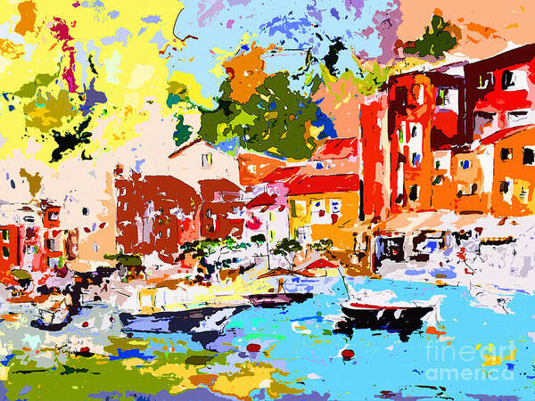 Portofino Art Print featuring the painting Abstract Portofino Italy Decorative Art by Ginette Callaway
