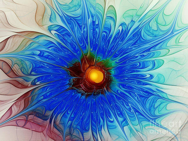 Fractal Art Print featuring the digital art Blue Cornflower by Karin Kuhlmann