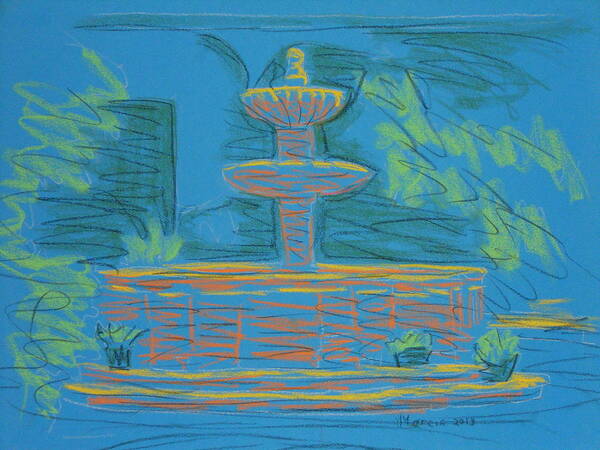 San Miguel De Allende Art Print featuring the pastel Blue Fountain by Marcia Meade