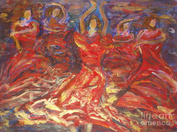 Flamenco Dancing Art Print featuring the painting Flamenco Dancers by Fereshteh Stoecklein