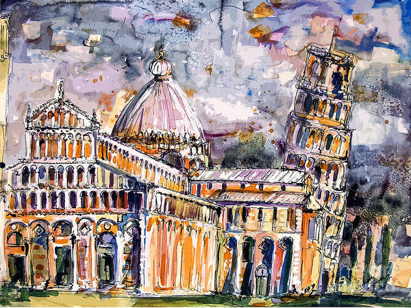 Italy Art Print featuring the painting Leaning Tower of Pisa Italy by Ginette Callaway