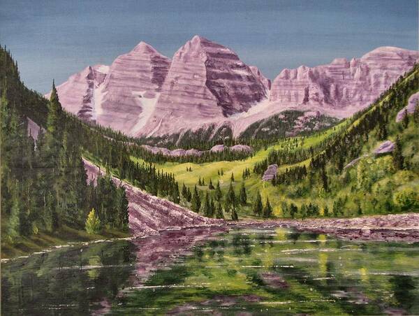 Early Fall Art Print featuring the painting Maroon Bells Revisited by Dana Carroll