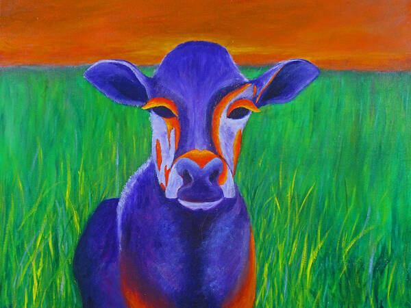 Landscape Art Print featuring the painting Purple Cow by Roseann Gilmore