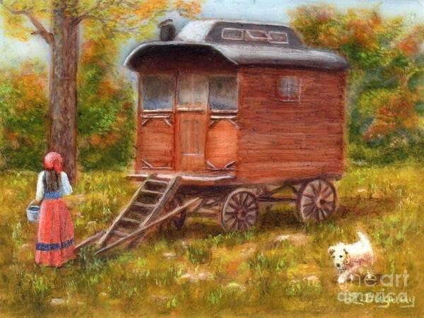 Caravan Art Print featuring the painting The Gypsy Caravan by Lora Duguay
