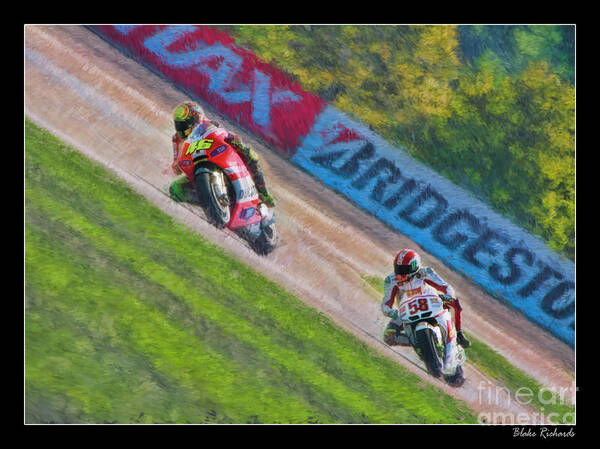 Valentino Rossi Art Print featuring the photograph Valentino Rossi Leads Marco Simoncelli by Blake Richards
