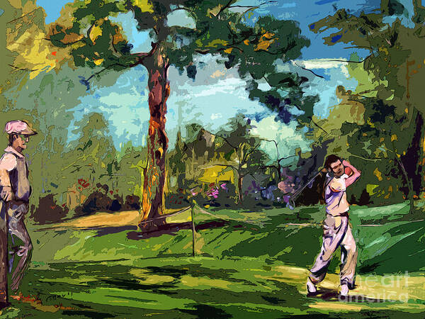 Golf Art Print featuring the painting At The Golf Course Vintage Golfers by Ginette Callaway