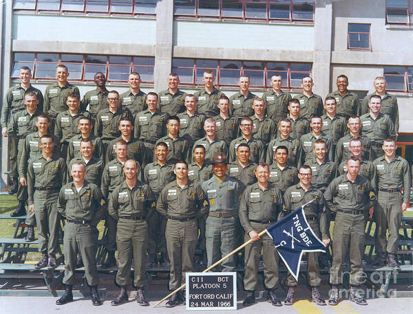 Cii Platoon 5 Art Print featuring the photograph CII Platoon 5 Fort Ord, Calif. 24, March 1966 by Monterey County Historical Society