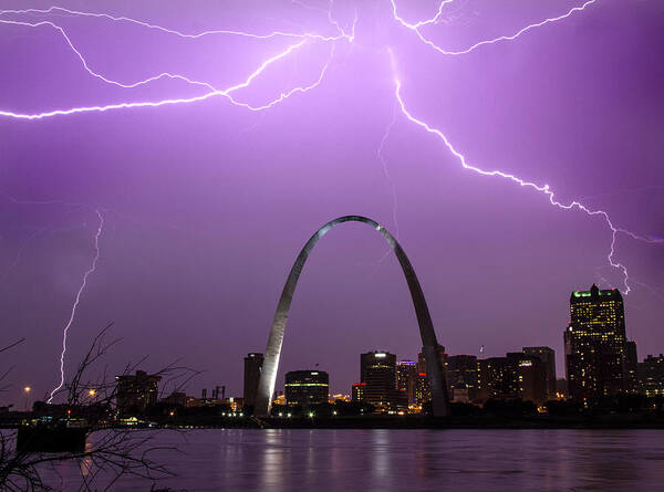 St Louis Art Print featuring the photograph Lightning Storm over the St Louis Arch by Garry McMichael
