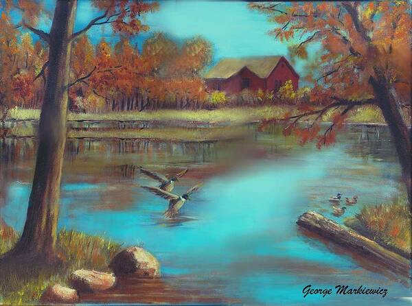Lake Landscape Art Print featuring the print Muskego Lake by George Markiewicz