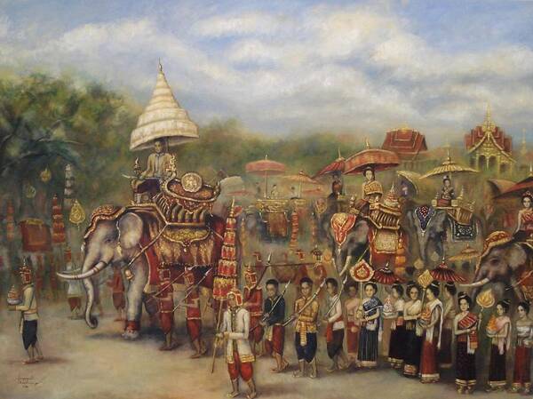 Laos Art Print featuring the painting The Royal Procession by Sompaseuth Chounlamany