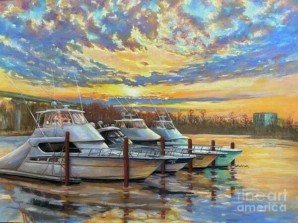 Sunset Art Print featuring the pastel Orange Wharf by Wendy Koehrsen