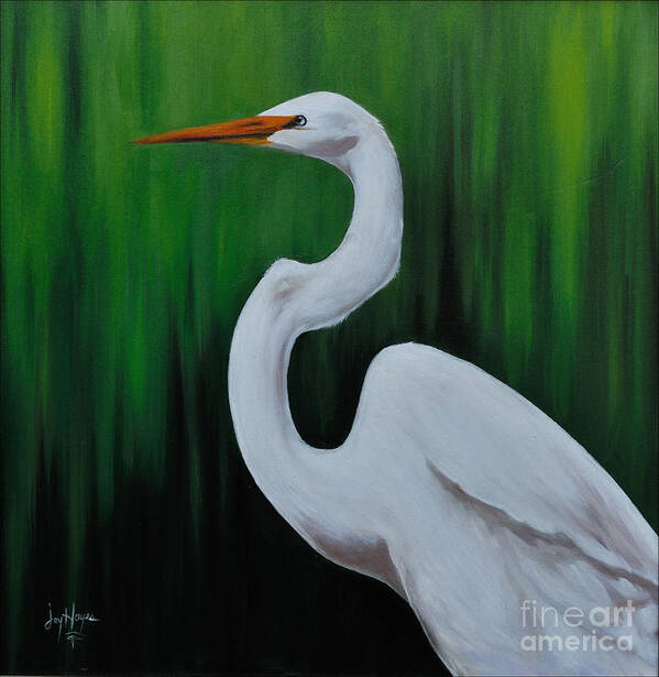 Egret Art Print featuring the painting The Beautiful Egret by Joyce Hayes