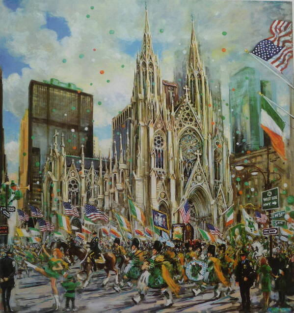 Cityscape Art Print featuring the mixed media St. Patrick's Day on Fifth Avenue by Kamil Kubik