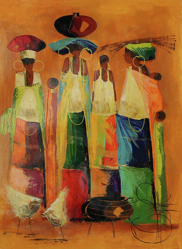 Moa Art Print featuring the painting Preparing For Nightfall by Ndabuko Ntuli