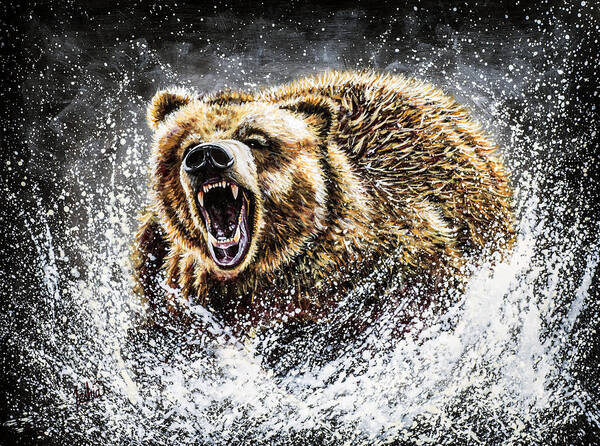 Grizzly Painting Art Print featuring the painting Dominance by Teshia Art