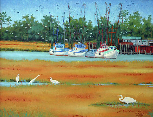 Shrimp Boats Art Print featuring the painting Frogmore Boats by Dwain Ray