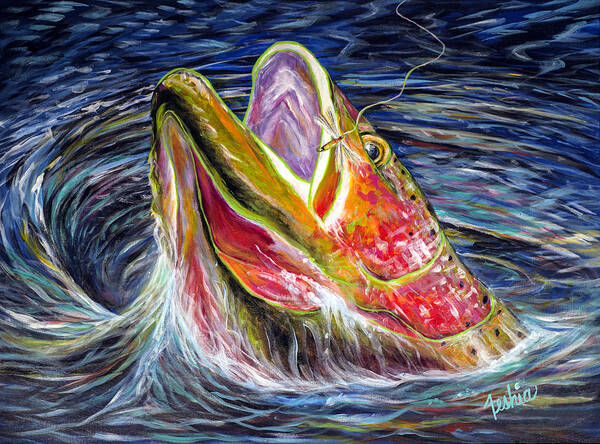 Trout Art Print featuring the painting Haunted Waters by Teshia Art
