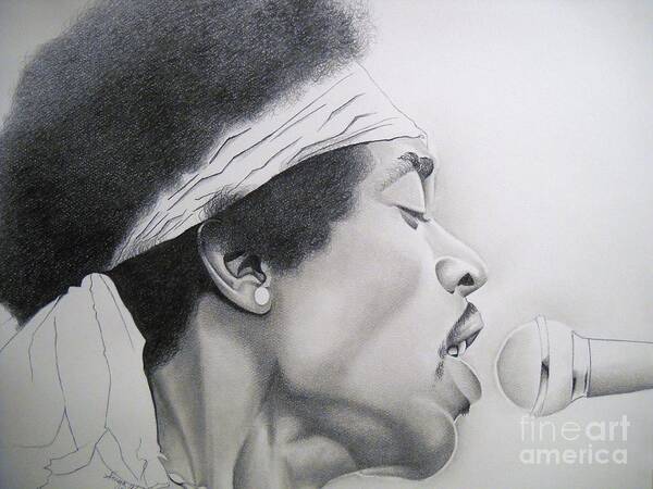 Jimi Hendrix Art Print featuring the drawing Hendrix by Sonya Walker