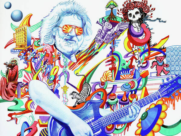 Jerry Garcia Art Print featuring the drawing Jerry Garcia-Captain Trips by Joshua Morton